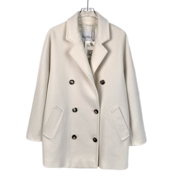 Max Mara Womens Double-Breasted Wool Coat Beige White Lapel Style Size XS - Picture 1 of 6